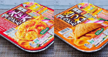 五木食品の「鍋焼えび天うどん」と「鍋焼きつねうどん」