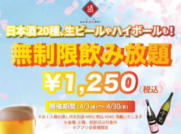 期間＆曜日＆人数限定の時間無制限飲み放題を開催