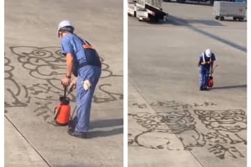 沖縄県の那覇空港の地上スタッフの飛行機遅延への謝罪が台湾でも話題になっている。写真は中国・微博より。