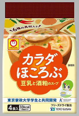 「マルちゃん カラダほころぶ 豆乳と酒粕のスープ 4食入」のパッケージキャプション