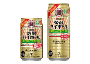 左から、タカラ「焼酎ハイボール」＜強烈りんごサイダー割り＞３５０ｍｌ、５００ｍｌ