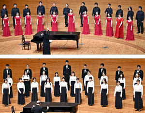 （写真上）室内合唱の部で銀賞に選ばれた合唱団「櫻」（写真下）大学ユースの部で銅賞を受けた福島大混声合唱団