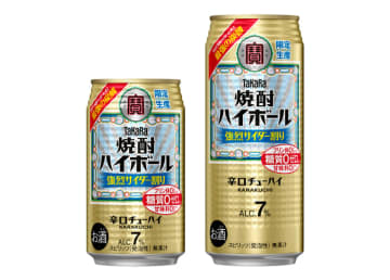 左から、タカラ「焼酎ハイボール」＜強烈サイダー割り＞350ml、500ml