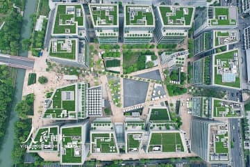 浙江省杭州市西湖区天目里にある高層ビル11棟の屋上で栽培されている西湖龍井茶が新たな都市景観となっている。
