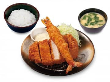 「超厚切りロースかつ＆有頭大海老フライ定食（1尾）」（税込 1200円）　※期間限定価格