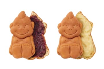 画像左から「ビリケンさんしあわせ焼 北海道産小豆」（350円）、「ビリケンさんしあわせ焼 濃厚カスタード」（350円）