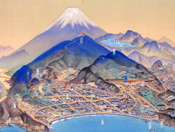 吉田初三郎 丹那トンネル開通の熱海温泉図（原画・部分・1934年） 